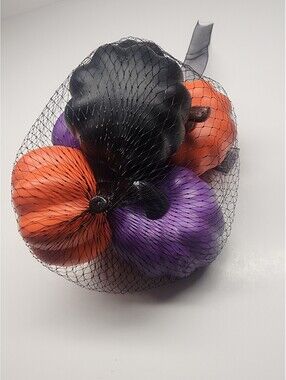 Happy Halloween Bag of 6 Pumpkins 🎃 Decor - Orange/Purple/Black - NEW